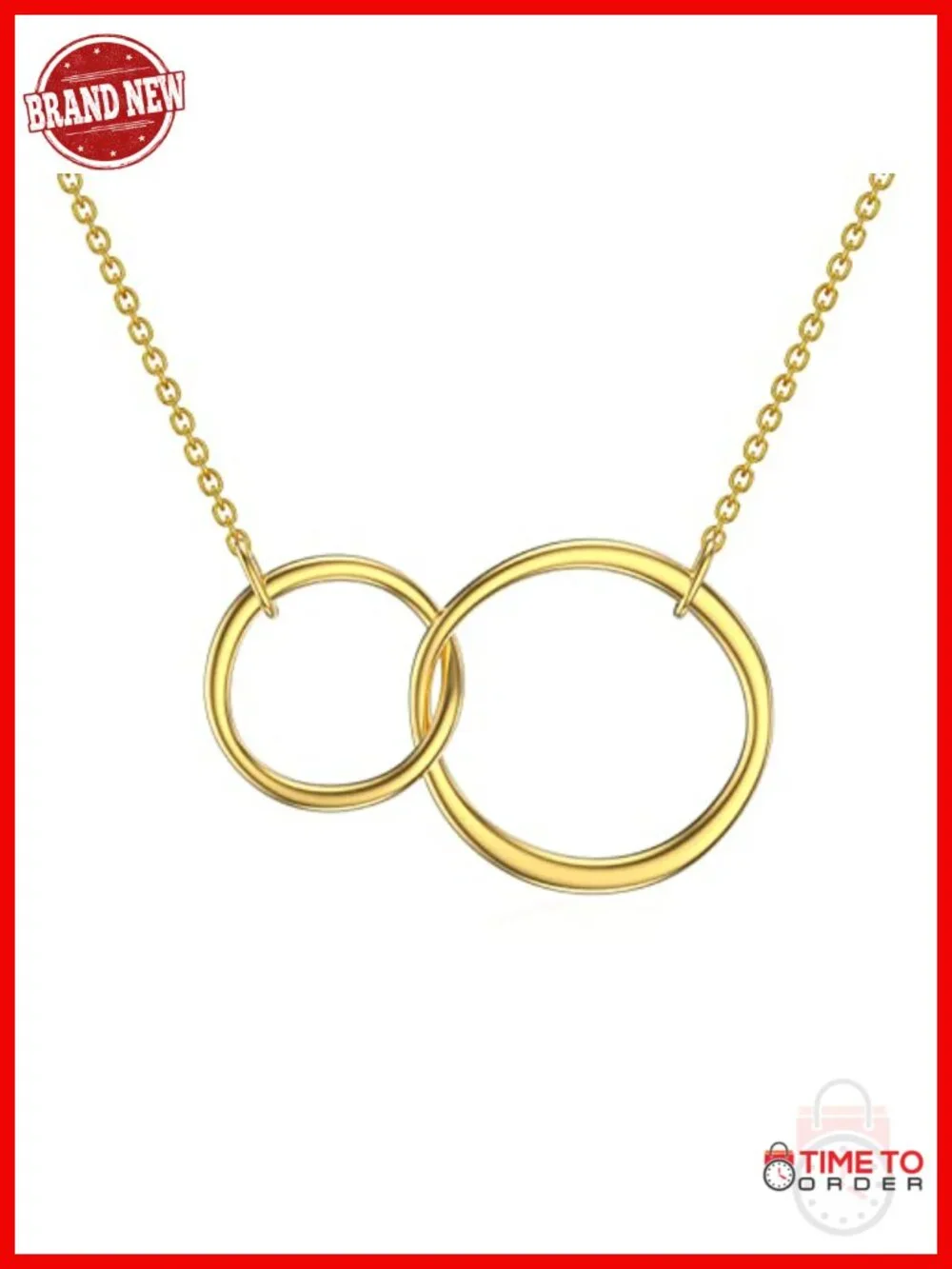 14K Real Gold Interlocking Circle Pendant Necklace Mother Daughter Double